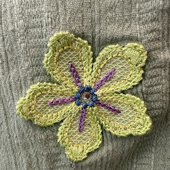 VTG Woolrich Green Sleeveless Button Front Shirt Floral Applique SZ XL EUC - Picture 3 of 11